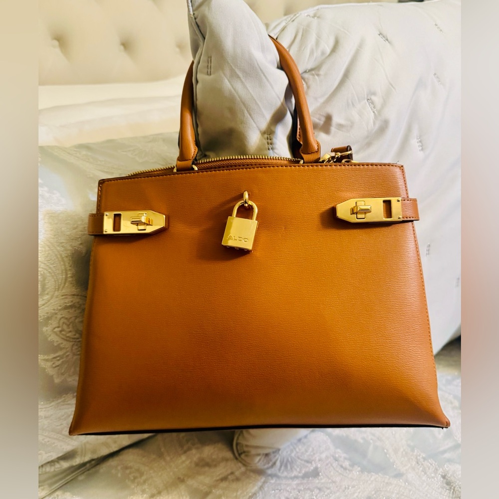 Aldo Tan Satchel with Gold Lock Details